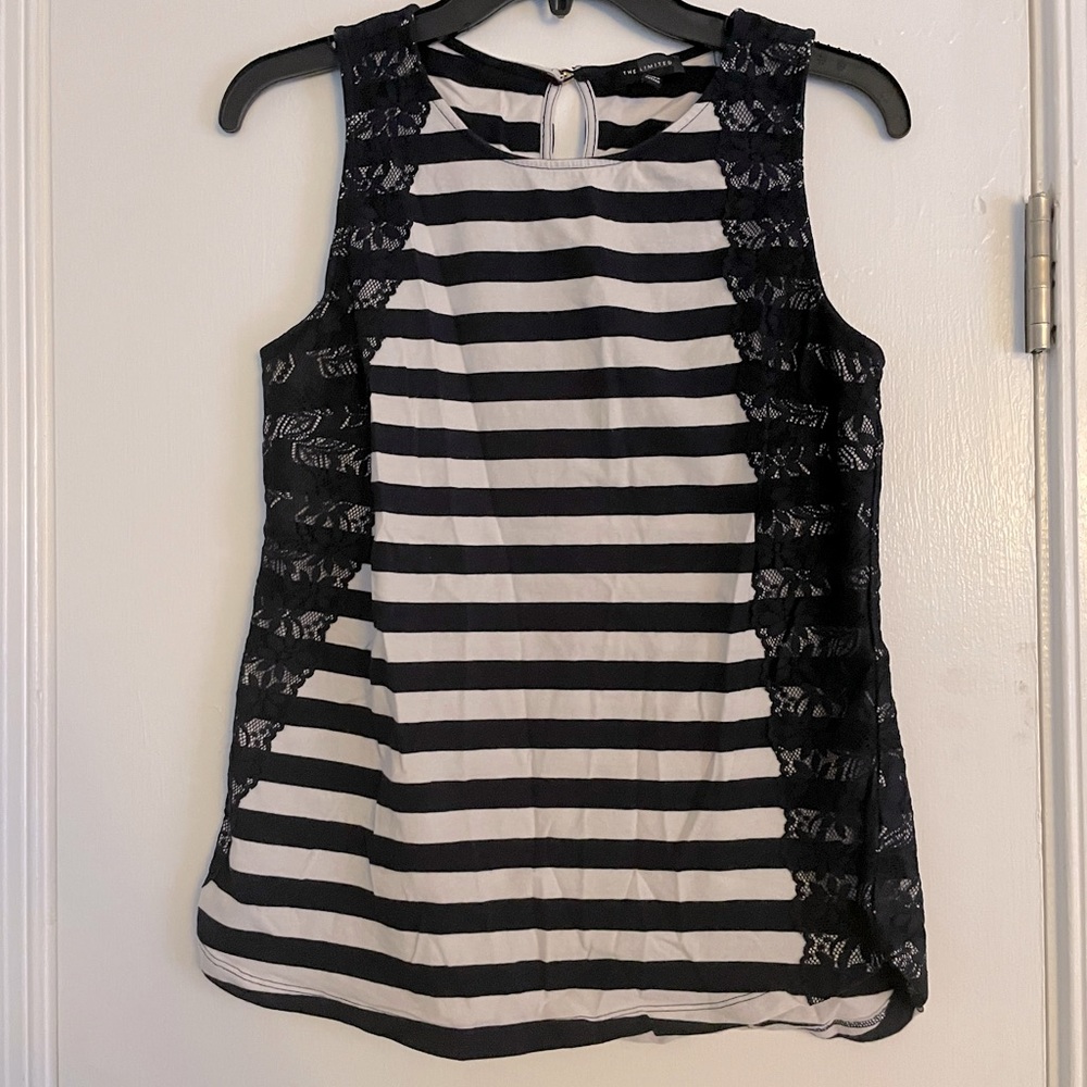 The Limited Navy Striped Tank with Lace sides